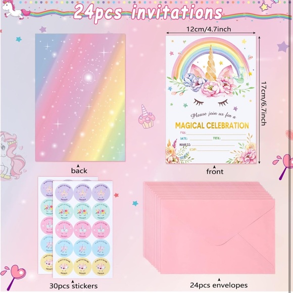NIP Unicorn 🦄 Theme Birthday Party Invitations - Picture 2 of 6